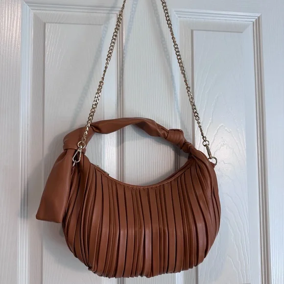 Madison West Tan Pleated Shoulder Bag - Picture 1 of 3